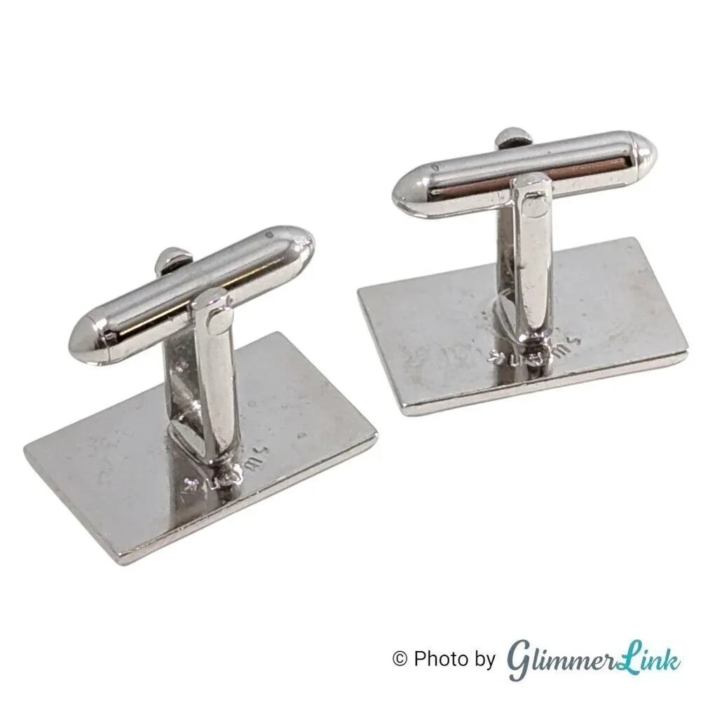 Vintage Swank Rectangular Textured Smooth Oval Geometric Silver Tone Cufflinks